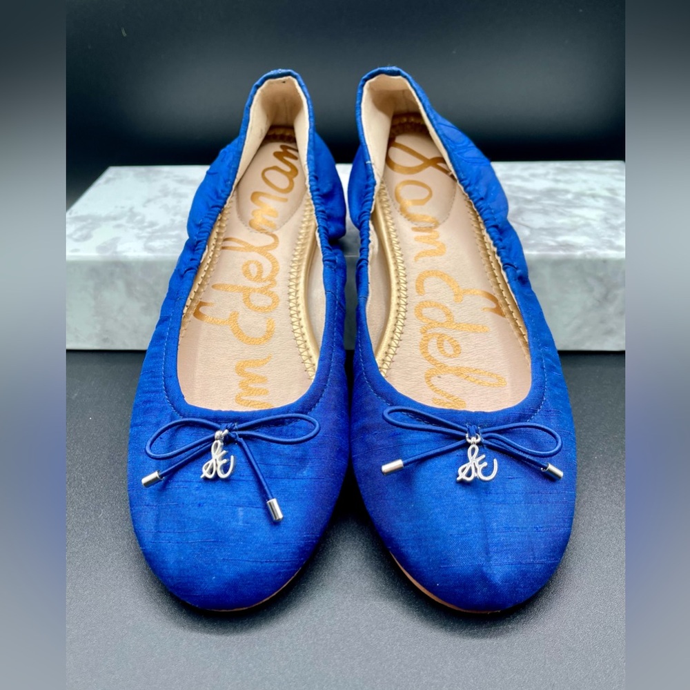 SAM EDELMAN Felicia Ballet Flats in a Blue Satin. US Size 7 M.   EU size 37
